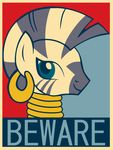  collar ear_piercing earring english_text equestria-election equine female feral friendship_is_magic hasbro horse looking_at_viewer mammal mane my_little_pony obey piercing pony poster solo text zebra zecora_(mlp) 