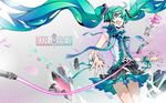  blue_hair hatsune_miku headphones long_hair miwa_shirow purple_eyes skirt twintails vector vocaloid watermark 