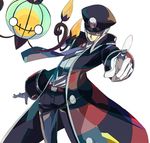  bad_id bad_pixiv_id chandelure coat dendeko frown gen_5_pokemon gloves grey_eyes grey_hair hat male_focus necktie nobori_(pokemon) peaked_cap pointing pokemon pokemon_(creature) pokemon_(game) pokemon_bw simple_background white_background 