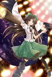  arm_cannon brown_eyes brown_hair cape hair_ribbon highres long_hair miyakure reiuji_utsuho ribbon solo touhou weapon 