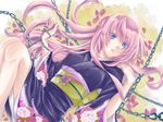  butterfly chains flower_petals japanese_clothes kimono megurine_luka petals pink_hair vocaloid 