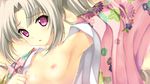  dressing flat_chest game_cg japanese_clothes love_2_quad naruse_hirofumi nipples no_bra pink_eyes toudou_chitose wet 