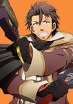  alvin_(tales) black_gloves brown_eyes brown_hair coat cravat gloves grin gun housui_(g3hopes) male_focus smile solo tales_of_(series) tales_of_xillia weapon 