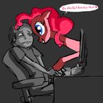  &hearts; &lt;3 blue_eyes brony cartoon caught chair computer computer_mouse desk dialog dialogue duo english_text equine female feral friendship_is_magic fur hair headphones horse human kush420killa male mammal meme my_little_pony pink_body pink_fur pink_hair pinkie_pie_(mlp) pinkie_pie_out_of_fucking_nowhere pony random restricted_palette samutoka text tissue uhoh 