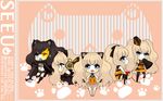  animal_ears apple bad_id bad_pixiv_id black_hair black_rock_shooter blonde_hair blue_eyes boots chibi cosplay food fruit grey_skirt hair_ribbon hat headphones highres honeynuts koi_wa_sensou_(vocaloid) long_hair magnet_(vocaloid) megaphone miniskirt pantyhose pleated_skirt ribbon romeo_to_cinderella_(vocaloid) seeu skirt smile songover symbol-shaped_pupils tears thighhighs very_long_hair vocaloid 