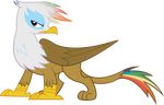  alpha_channel avian beak brown_body feathers female feral friendship_is_magic gilda_(mlp) gryphon hair hi_res multi-colored_hair my_little_pony purple_eyes qsteel rainbow_hair solo standing tail vector white_hair white_head wings yellow_eyes 
