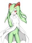  blush breasts female green_hair hair hirosyan humanoid kirlia looking_at_viewer navel nintendo nude pinup plain_background pok&#233;mon pok&#233;morph pok&eacute;mon pose presenting red_eyes skirt skirt_lift small_breasts smile solo standing video_games white_background 