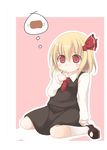  blonde_hair boned_meat finger_to_mouth food hair_ribbon meat nami_(cassette) red_eyes ribbon rumia sitting solo touhou wariza 