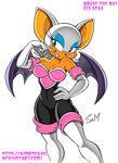  big_breasts boots breasts cleavage clothed clothing female gloves green_eyes hair half-closed_eyes mammal plain_background rouge_the_bat sega simone-sam solo sonic_(series) tail white white_background white_clothing white_hair wings 