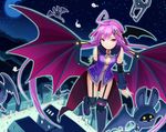  bat_wings cosmic_break cross flying halloween highres mechanical_wings morizo_cs nemlim_mellow pink_hair purple_hair red_eyes solo vampire wings 