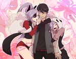 anger_vein bad_id bad_pixiv_id black_hair dual_persona feather_boa gloves hair_over_one_eye inga josh_(assi) long_hair open_mouth panda_hat purple_eyes purple_hair un-go very_long_hair yuuki_shinjuurou 