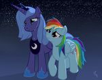  alicorn blue_eyes blue_hair comforting crying equine female friends friendship_is_magic hair horse my_little_pony pegacorn pegasus princess_luna_(mlp) purple_eyes rainbow_dash_(mlp) sad sky smile stars tears two_tone_hair wings 