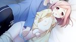  blush fingering flat_chest game_cg kantoku nipples no_bra open_shirt panties pink_hair short_hair underwear your_diary yua 