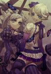  blonde_hair blue_eyes bug butterfly copyright_request insect looking_at_viewer mole multiple_girls sitting sitting_on_lap sitting_on_person thighhighs tomono_rui zettai_ryouiki 