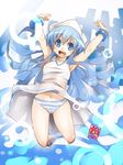  blue_eyes blue_hair dress foreshortening hat hukuhuku ikamusume long_hair panties sandals shinryaku!_ikamusume solo striped striped_panties tentacle_hair underwear 