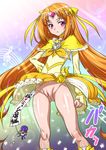  bow choker cure_muse_(yellow) dodory expressionless eyelashes fairy_tone joy_ride long_hair magical_girl no_panties orange_hair pink_eyes precure pussy shirabe_ako skirt skirt_lift solo staff_(music) suite_precure treble_clef yellow_bow yellow_choker 