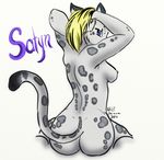  back blue blue_eyes breasts butt eyes feline female fur hair leopard long_hair looking_at_viewer looking_back mammal nipples nude plain_background satyn snow snow_leopard solo spots stretching tail until_i_scream 
