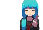  bad_id bad_pixiv_id blue_hair cellphone closed_eyes face hatsune_miku light_smile long_hair phone simple_background solo tomioka_jirou twintails vocaloid 