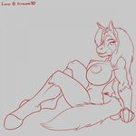  anthro breasts clydesdale dometriusking equine evelyn_rider female hair hooves horse long_hair mammal muscles muscular_female nipples sitting solo 