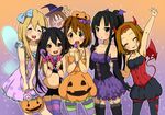  akiyama_mio animal_ears bad_id bad_pixiv_id bat_wings black_hair blonde_hair breasts brown_eyes brown_hair bubble_skirt candy candy_cane cat_ears cleavage closed_eyes cosplay costume demon_girl demon_tail demon_wings dress elbow_gloves fairy fairy_wings food gloves gradient gradient_background halloween hat hirasawa_yui holding holding_candy_cane holding_lollipop horns jack-o'-lantern k-on! kotobuki_tsumugi lollipop midriff miniskirt multiple_girls nakano_azusa navel neki_(wakiko) orange_background orange_dress pantyhose pink_dress ponytail pumpkin pumpkin_costume purple_background purple_dress short_dress skirt spaghetti_strap striped striped_legwear sweets tail tainaka_ritsu thighhighs twintails wings witch_hat yamanaka_sawako 