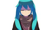  bad_id bad_pixiv_id blue_hair brown_scarf closed_eyes face hatsune_miku long_hair scarf simple_background solo tomioka_jirou twintails vocaloid 