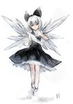  akaitera albino alternate_color bad_id bad_pixiv_id banned_artist bow cirno dress dress_shirt fairy fog hair_bow lace lace-trimmed_dress looking_at_viewer medium_dress pale_skin red_eyes shirt short_hair short_sleeves solo standing touhou white_hair wings 