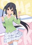  black_hair brown_eyes clenched_hands errant frills gathers k-on! layered_skirt long_hair looking_at_viewer miniskirt nakano_azusa polka_dot sidelocks skirt smile solo star thighhighs twintails white_legwear white_skirt zettai_ryouiki 