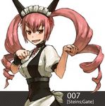  akiha_rumiho animal_ears bad_id bad_pixiv_id brown_eyes cat_ears fang maid_headdress pink_hair shoe-ji solo steins;gate twintails waitress 