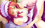  blush bra breast_grab fingering game_cg irotoridori_no_sekai maid minami_kana_(irotoridori) panties red_hair shida_kazuhiro underwear yellow_eyes 