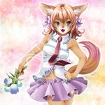  &#24505;&#23376; ?? anthro belt brown_fur canine clothed clothing female flower fox fur grey_eyes hair_bow looking_at_viewer mammal multicolor_fur necktie open_mouth pink_fur pleated_skirt pose purple_skirt ribbons ruffles shirt shirt_collar skirt solo standing upskirt 
