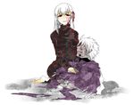  1girl bone corpse dark_sakura fate/stay_night fate/zero fate_(series) kinroh matou_kariya matou_sakura red_eyes ribbon spine spoilers turtleneck uncle_and_niece white_hair 