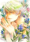  ashinomoto blonde_hair flower ivan_karelin male_focus purple_eyes solo tiger_&amp;_bunny 