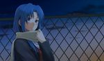  amaron blue_hair coat fence kawashima_ami long_hair purple_eyes scarf school_uniform solo toradora! 