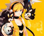  blonde_hair collarbone emolga gen_5_pokemon green_eyes gym_leader headphones kamitsure_(pokemon) pokemon pokemon_(anime) pokemon_(creature) tynamo welchino zebstrika 