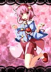  hairband heart komeiji_satori miniskirt mouth_hold ominaeshi_(takenoko) pink_hair pink_skirt red_eyes short_hair skirt solo third_eye touhou 