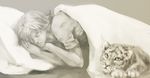  barnaby_brooks_jr blanket cub male_focus monochrome pillow realistic sleeping sodawhite solo tiger tiger_&amp;_bunny tiger_cub white_tiger 