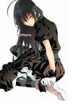  artist_request black_hair drifters easy_(drifters) gloves hair_ribbon long_hair ribbon solo striped striped_legwear thighhighs yellow_eyes 