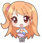  :d amamiya_rizumu belt blush brown_eyes brown_hair chibi hair_ornament heart heart_hair_ornament long_hair miniskirt mirai_(sugar) open_mouth pretty_(series) pretty_rhythm pretty_rhythm_aurora_dream side_ponytail skirt smile solo star white_skirt 