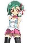  black_legwear brown_eyes green_hair hair_bun highres mizuki_kotori_(yuu-gi-ou_zexal) owarine_miku shirt short_hair skirt solo thighhighs yuu-gi-ou yuu-gi-ou_zexal zettai_ryouiki 