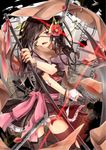  bad_id bad_pixiv_id bandages black_hair black_legwear bracelet braid bullet chain crosshair eyepatch fang film_strip flower gun handgun highres jewelry katana open_mouth original pistol red_eyes rose sakuragi_ren scarf skirt solo sword thighhighs weapon 