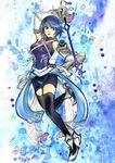  aqua_(kingdom_hearts) bad_id bad_pixiv_id bare_shoulders black_legwear blue_eyes blue_hair detached_sleeves keyblade kingdom_hearts kingdom_hearts_birth_by_sleep omito short_hair solo thighhighs 