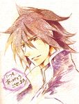  kratos_aurion male male_focus red_eyes red_hair short_hair smile solo tales_of_(series) tales_of_symphonia translation_request 