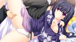  black_hair blush breast_grab breasts game_cg japanese_clothes lunaris_filia mikagami_mamizu minase_yukari nipples no_bra panties purple_eyes underwear whirlpool 