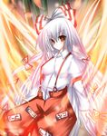  bad_id bad_pixiv_id fire fujiwara_no_mokou hair_ribbon highres long_hair red_eyes ribbon solo suspenders tabuchi_(tabuchisanchi) touhou very_long_hair white_hair 