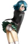  1boy ass athrun_zala blue_hair crossdressing frown green_eyes gundam gundam_seed looking_back male male_focus panties pantyshot sageshinkou school_uniform short_hair skirt solo thighhighs trap underwear white_panties 