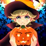  barnaby_brooks_jr blonde_hair child facial_hair green_eyes halloween hat male_focus pumpkin solo stubble tiger_&amp;_bunny unidama_(ukidama) witch_hat younger 