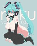  aqua_eyes aqua_hair bad_id bad_pixiv_id breasts detached_sleeves hatsune_miku headphones headset highres large_breasts long_hair necktie nipples nude panties panties_around_one_leg puffy_nipples solo thighhighs towashibuki twintails underwear vocaloid 