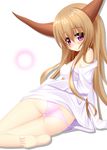  bare_shoulders barefoot brown_hair feet highres horns ibuki_suika long_hair panties pink_panties purple_eyes soles solo touhou underwear yoye_(pastel_white) 