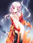  black_legwear breasts dissolving_clothes guilty_crown highres kikurage_(plastic_people) medium_breasts navel purple_hair red_eyes solo thighhighs yuzuriha_inori 