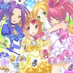  blonde_hair blue_choker bow braid brooch buntan cat choker circlet closed_eyes cure_beat cure_melody cure_muse_(yellow) cure_rhythm dodory dory dress eighth_note fairy_tone fary flat_sign frills gathers green_eyes hair_ornament hairpin happy heart houjou_hibiki hummy_(suite_precure) jewelry kurokawa_eren lary long_hair magical_girl minamino_kanade miry multiple_girls musical_note on_head orange_hair pink_bow pink_hair ponytail precure purple_hair red_eyes rery seiren_(suite_precure) sharp_sign shirabe_ako sory suite_precure tiry twintails yellow_bow yellow_eyes 